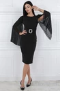 Rochie MBG neagra cu maneci din voal si accesoriu in talie