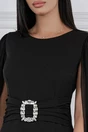 Rochie MBG neagra cu maneci din voal si accesoriu in talie