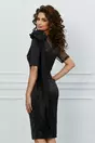 Rochie MBG neagra din satin cu aplicatie maxi pe umar