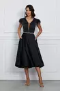 Rochie MBG neagra din satin cu pene la maneci