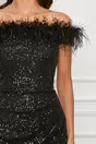 Rochie MBG neagra lunga din paiete cu pene la bust