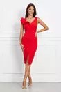 Rochie MBG rosie cu volanas pe un umar si crepeu in fata