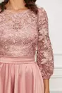 Rochie MBG roz cu fusta din satin si crepeu maxi
