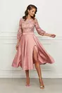 Rochie MBG roz cu fusta din satin si crepeu maxi