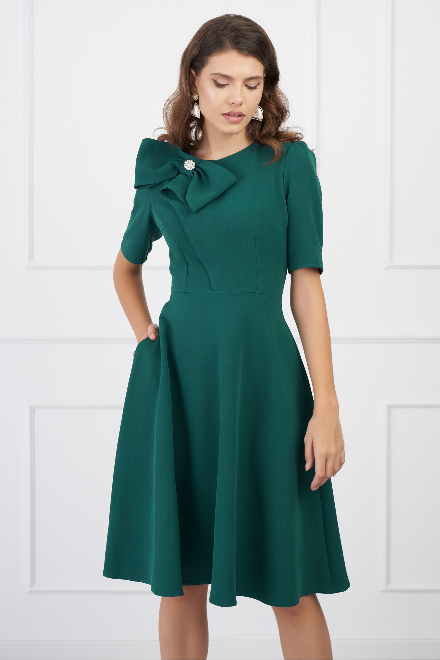 Rochie MBG verde cu funda maxi pe bust