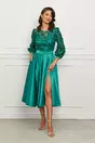 Rochie MBG verde cu fusta din satin si crepeu maxi