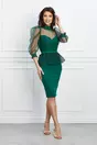 Rochie MBG verde cu tull la bust si peplum in talie