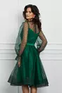 Rochie MBG verde din tull cu buline si cordon satinat in talie