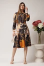 Rochie midi office de zi cu imprimeu galben mustar