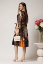Rochie midi office de zi cu imprimeu galben mustar