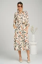 Rochie midi bej cu imprimeu caramiziu si cordon in talie, 4, dyfashion.ro