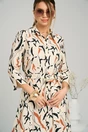 Rochie midi bej cu imprimeu caramiziu si cordon in talie, 3, dyfashion.ro