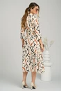 Rochie midi bej cu imprimeu caramiziu si cordon in talie, 2, dyfashion.ro
