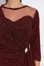 Rochie Mira rosie din lurex cu accesoriu in talie