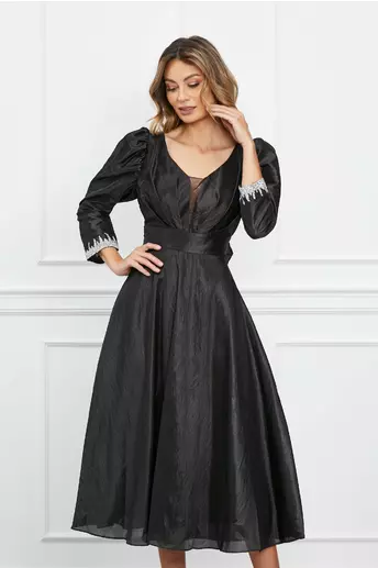 Rochie Mirabela neagra din organza cu strasuri la maneci