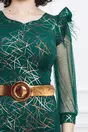 Rochie Miriam verde din neopren cu imprimeu aramiu si pene la umeri