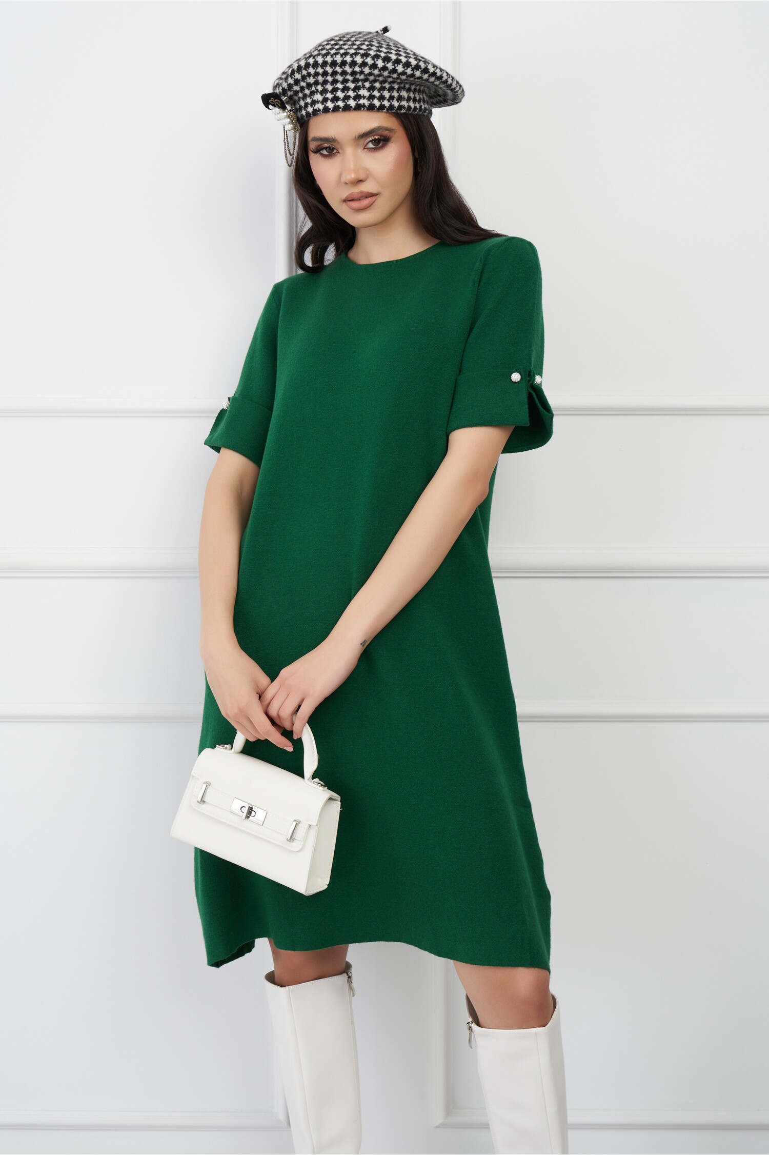 Rochie Miriam verde din tricot cu maneca scurta