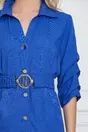 Rochie Miruna albastra tip camasa cu cordon si catarama
