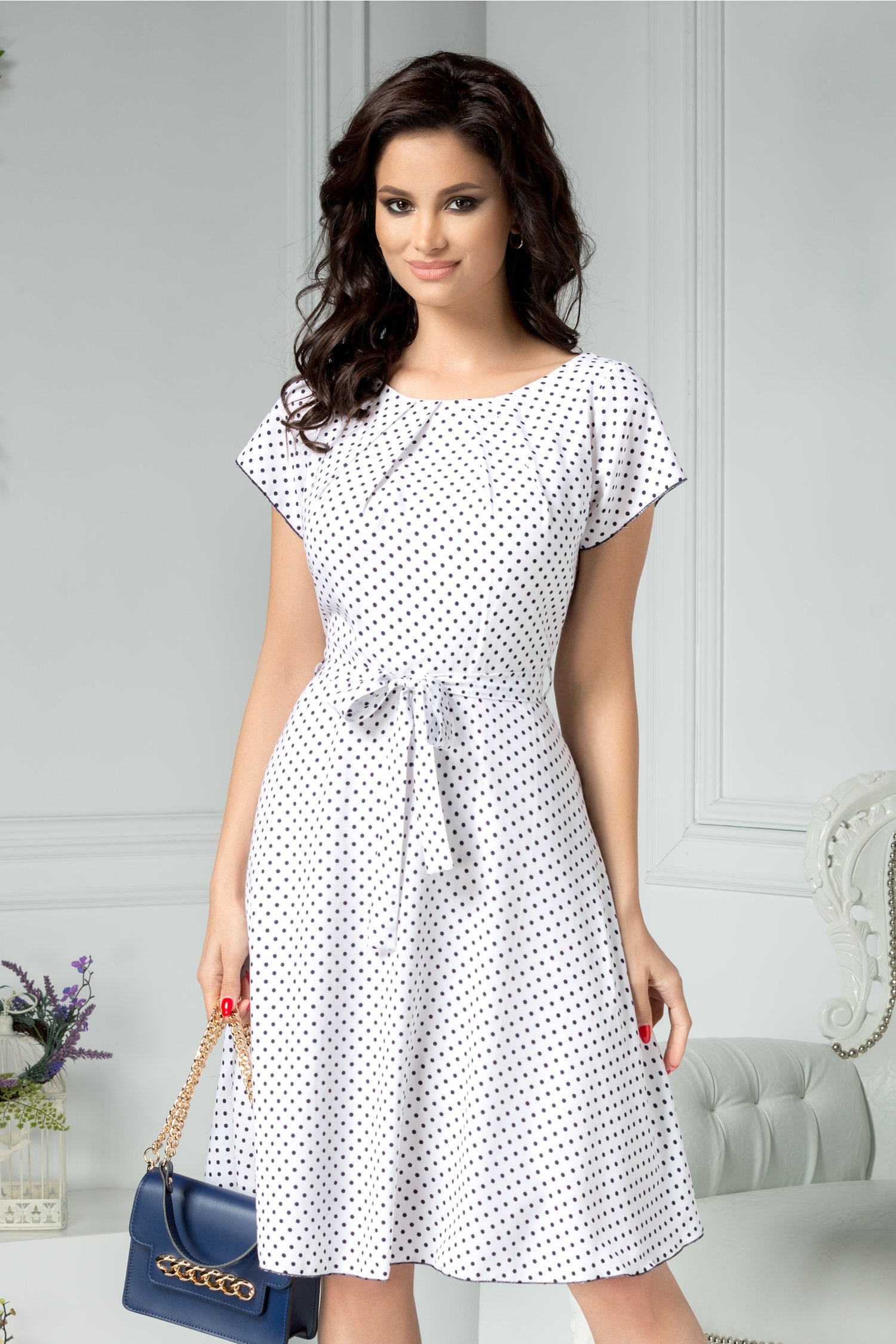 Rochie Missa alba cu buline de vara