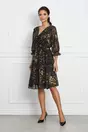 Rochie Morena neagra cu imprimeuri aurii si cordon in talie