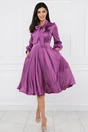 Rochie mov din satin cu pliuri pe bust si buzunare functionale