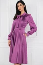Rochie mov din satin cu pliuri pe bust si buzunare functionale