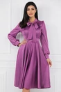 Rochie mov din satin cu pliuri pe bust si buzunare functionale