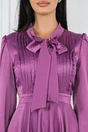 Rochie mov din satin cu pliuri pe bust si buzunare functionale