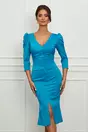 Rochie Moze albastru cu fronseuri si crepeu frontal