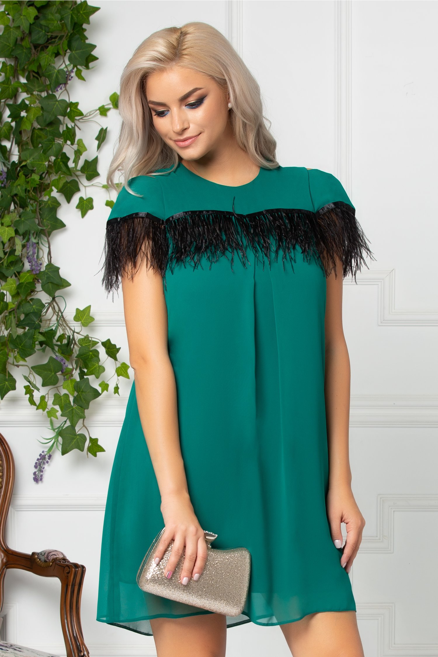 Rochie Moze Anita verde lejera cu fulgi