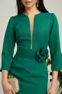 Rochie Moze conica verde cu decolteu si detaliu floral in talie
