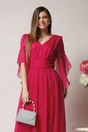 Rochie Moze de ocazie din voal fucsia cu decolteu