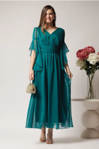 Rochie Moze de ocazie din voal verde cu decolteu