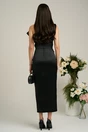 Rochie Moze de seara neagra cu perle in talie pe un umar