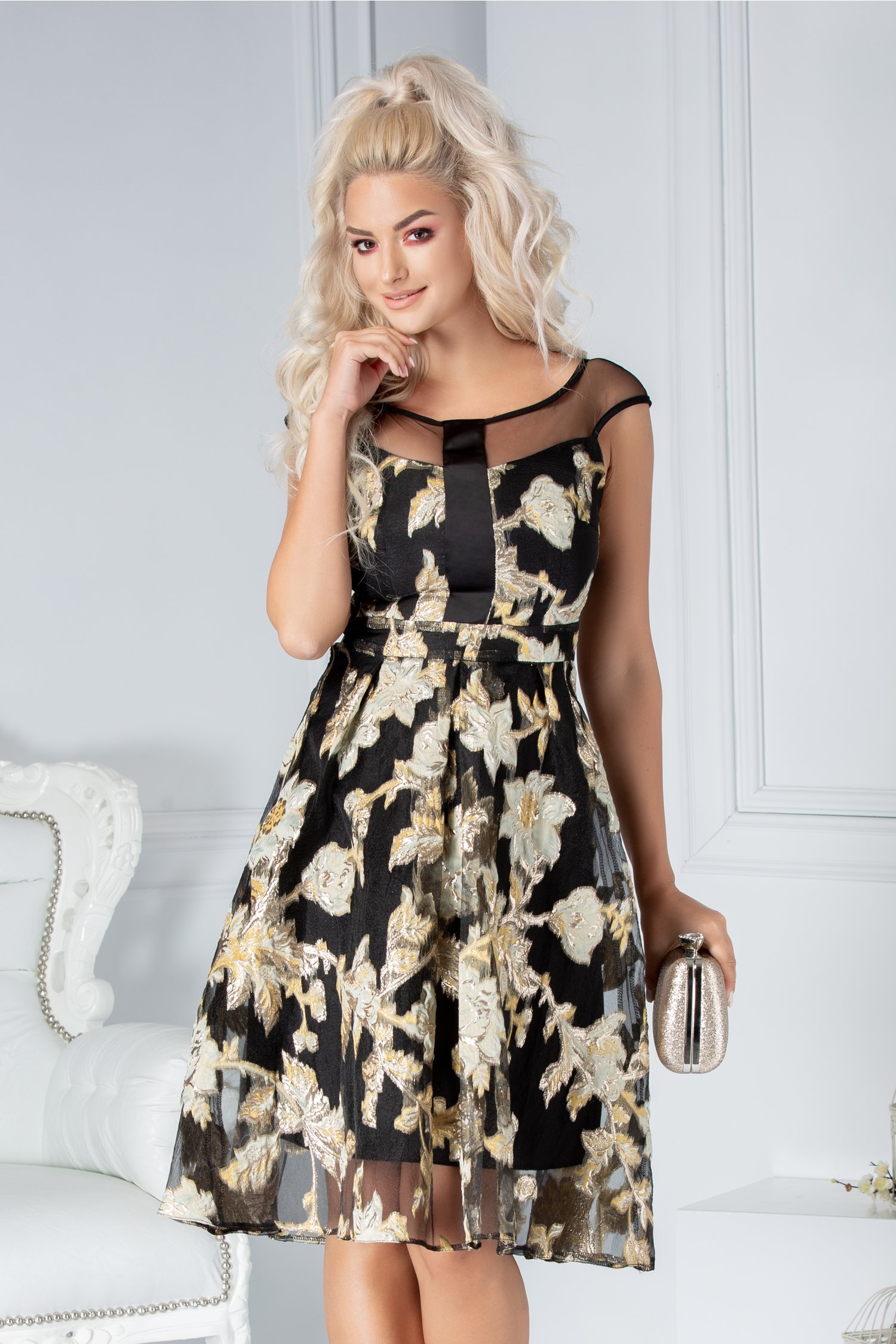 Rochie Moze din organza neagra cu detalii cenusii