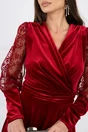 Rochie Moze eleganta din catifea burgundy cu maneci din dantela