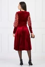 Rochie Moze eleganta din catifea burgundy cu maneci din dantela