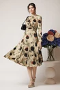 Rochie Moze eleganta din satin bej cu imprimeuri maro