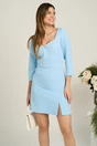 Rochie Moze eleganta din stofa bleu cu perla la bust si in talie