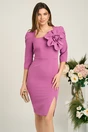 Rochie Moze eleganta din stofa lila cu floare maxi pe bust
