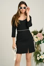 Rochie Moze eleganta din stofa neagra cu perla la bust si in talie