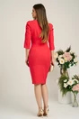 Rochie Moze eleganta din stofa rosu zmeura cu floare maxi pe bust