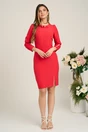 Rochie Moze eleganta din stofa rosu zmeura cu perle la maneci