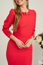 Rochie Moze eleganta din stofa rosu zmeura cu perle la maneci