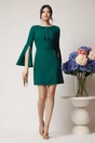 Rochie Moze eleganta din stofa verde cu funda la bust