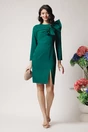 Rochie Moze eleganta din stofa verde cu funda maxi pe bust