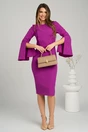 Rochie Moze eleganta din stofa violet cu maneci evazate si nasturi la bust