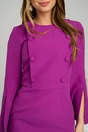 Rochie Moze eleganta din stofa violet cu maneci evazate si nasturi la bust
