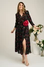 Rochie Moze eleganta din voal neagra cu trandafiri rosii