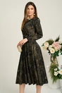 Rochie Moze eleganta din voal satinat maro cu imprimeuri